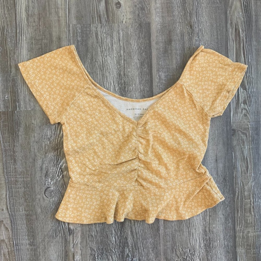American Eagle Floral Yellow Crop Top